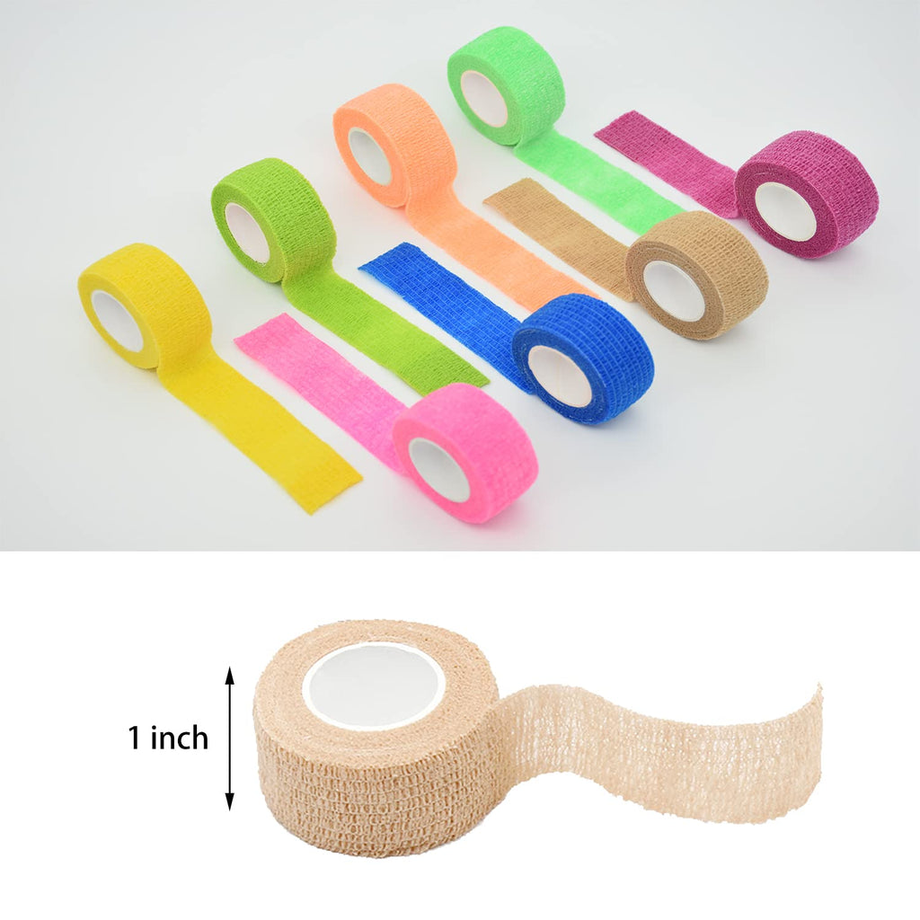 FEILIBAY 15 Pack Cohesive Wrap 1 Inch x 5 Yards Self Adherent Vet Tape for Pets, Elastic Self Adhesive Bandage Wrap for Sports,