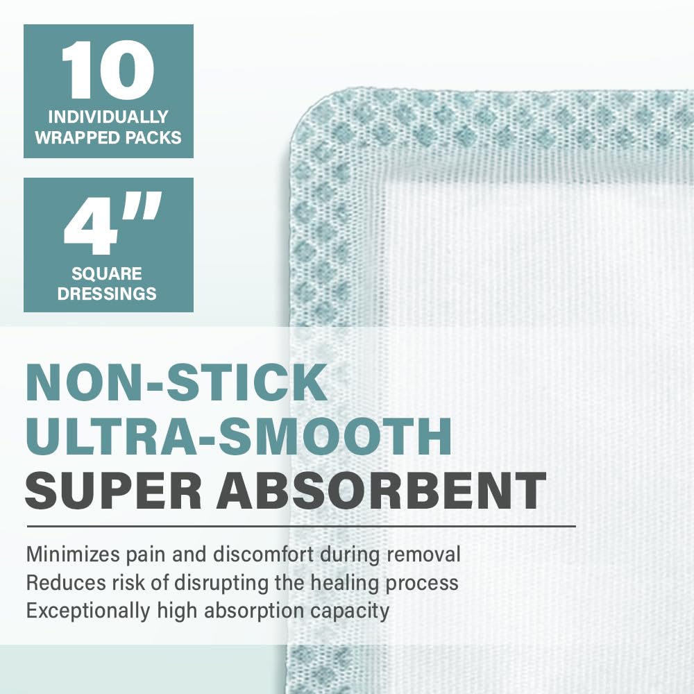 EVERLIT Super Absorbent Dressing for Wound Care | Nonstick Soft Surgical Gauze Pad for Heavily Exuding Wounds | Large Sterile No