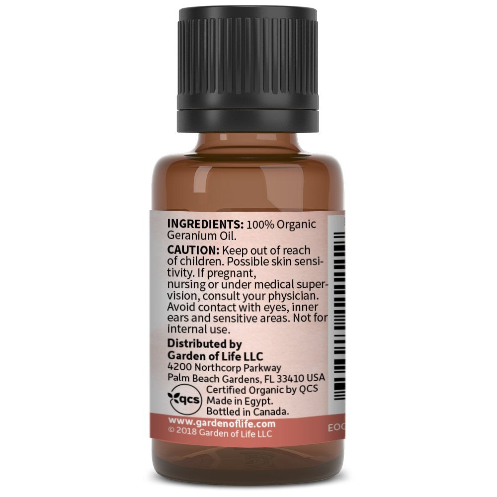 Garden of Life Essential Oil, Geranium 0.5 fl oz (15 mL), 100% USDA Organic & Pure, Clean,Undiluted for Diffuser,Aromatherapy,Me