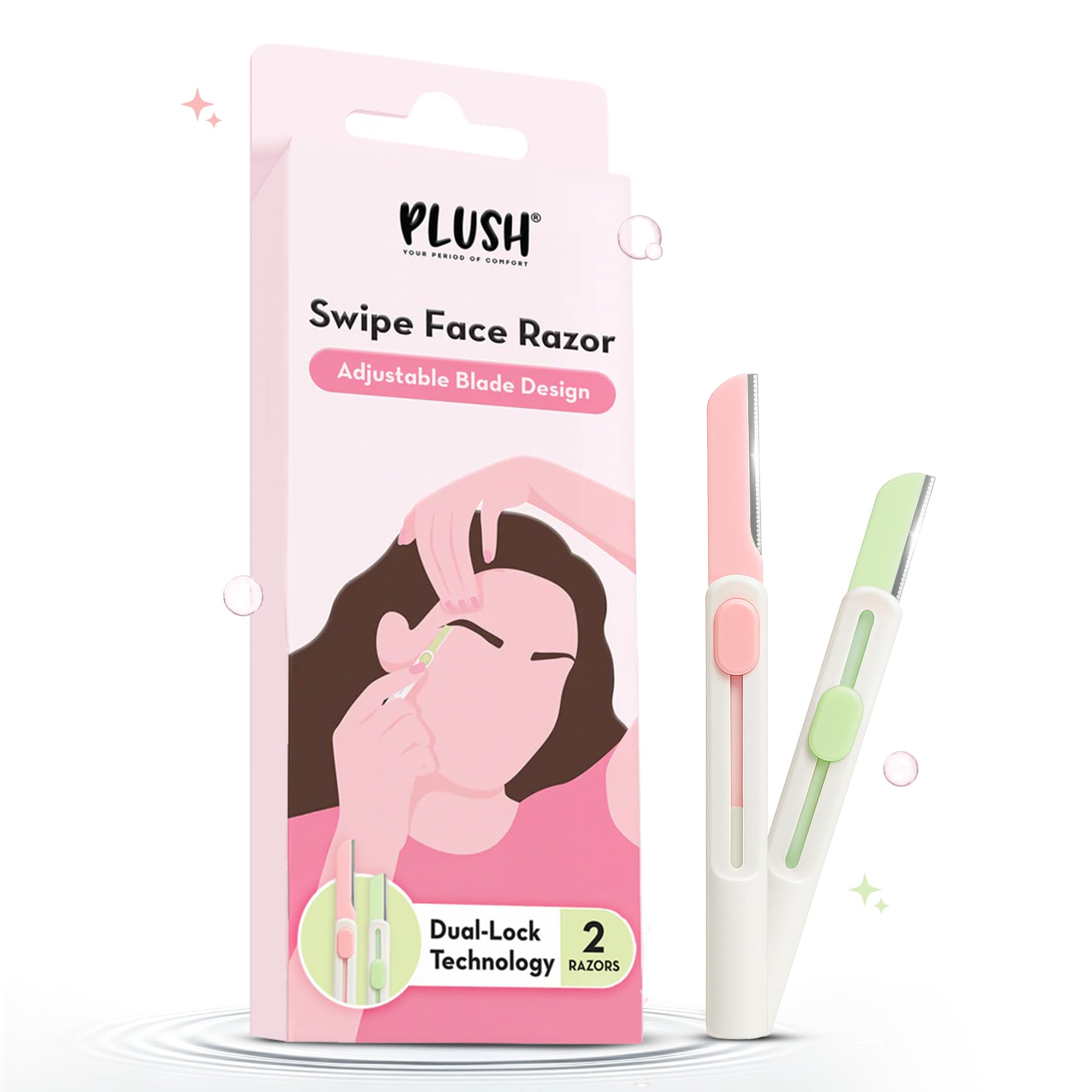 Plush Swipe Reusable Face Razor For Woman | Pack Of 2 | Adjustable Blade For Precision & Full Shave | Dual Lock Long Lasting Tec