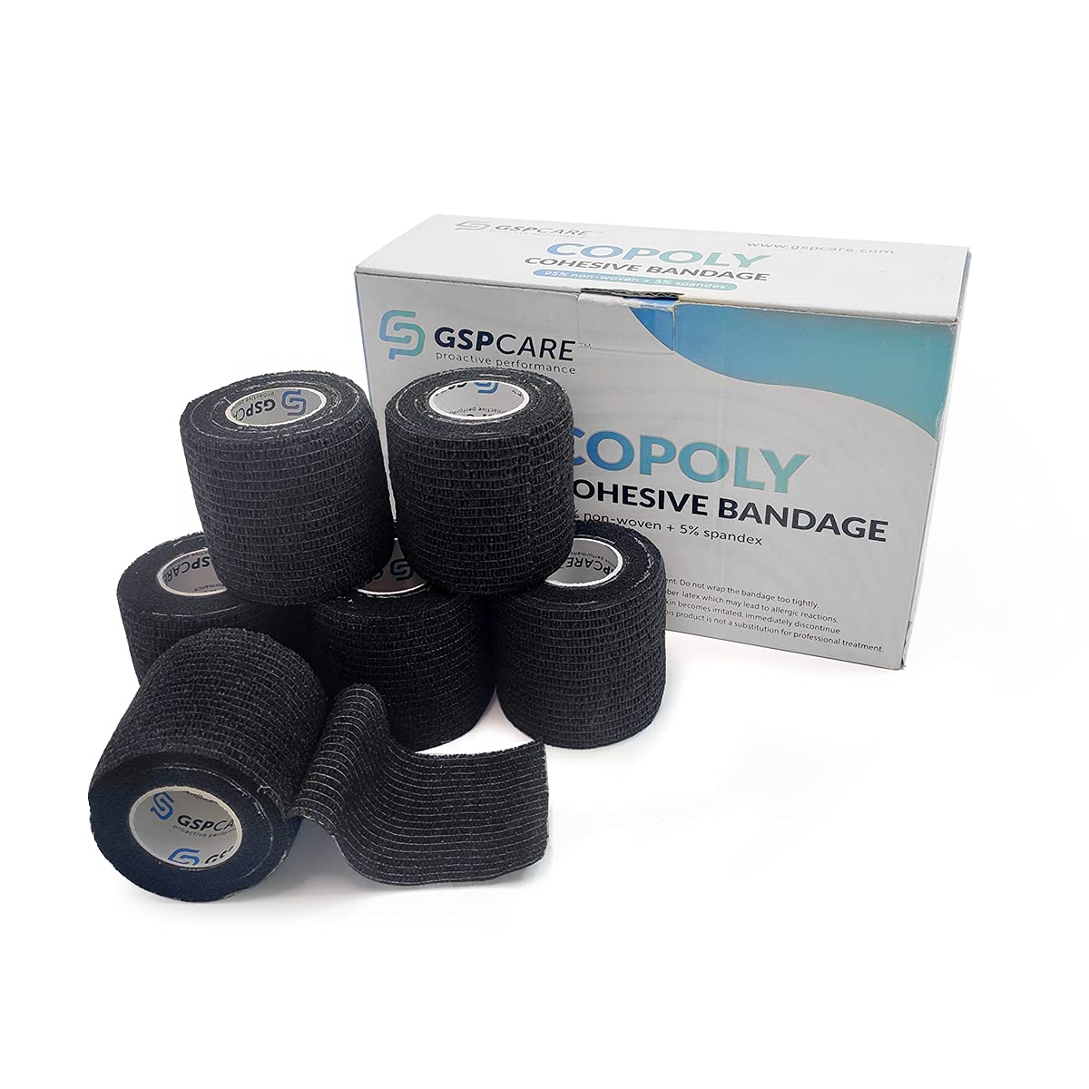 Self Adherent Cohesive Wrap Bandages 2 Inches (Black, 6 Count)