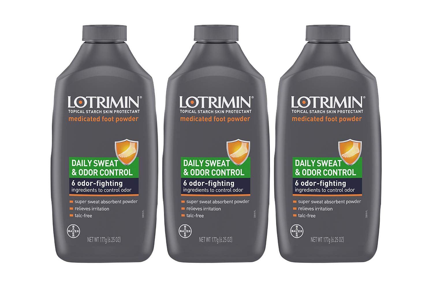 Lotrimin Daily Sweat & Odor Control Medicated Foot Powder, Topical Starch Skin Protectant, 6 odor-fighting Ingredients to contro