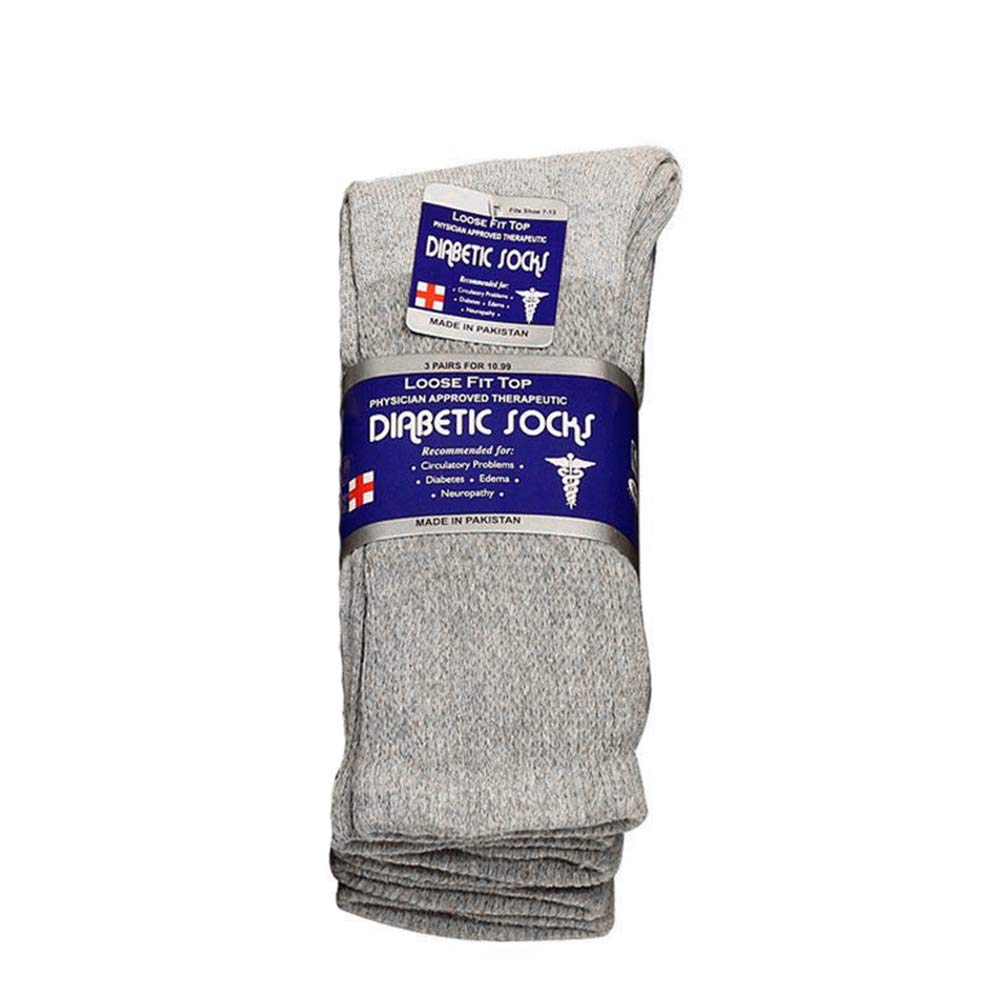 Falari Physicians Approved Diabetic Socks Crew Unisex 3, 6 or 12-Pack (9-11, 3 Pairs Grey)