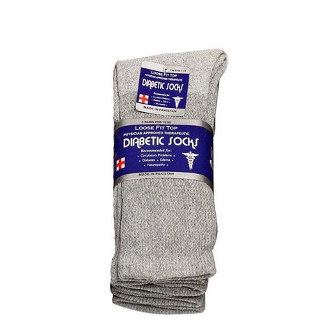 Falari Physicians Approved Diabetic Socks Crew Unisex 3, 6 or 12-Pack (13-15, 3 Pairs Grey)
