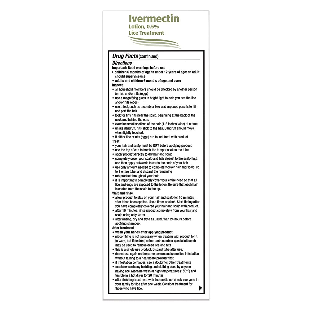 TARO Ivermectin Lotion 0.5% Lice Treatment for Adults - Prescription Level Hair Lice Treatment, Effective Solution Kills Eggs an