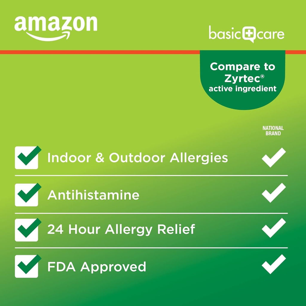 Amazon Basic Care All Day Allergy, Cetirizine Hydrochloride Tablets, 10 mg, Antihistamine, 90 Count (Packaging may vary)