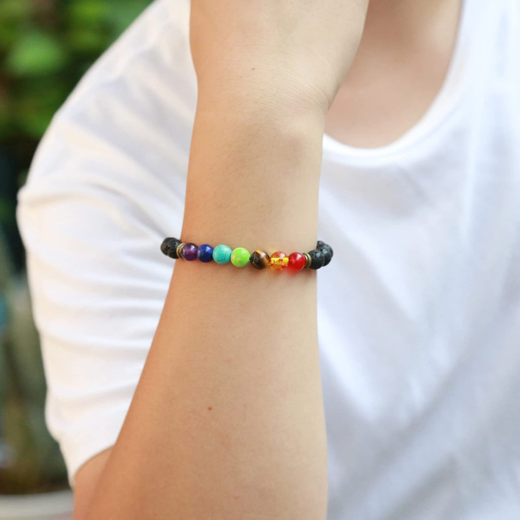 HEDQFM 2 PCS Chakra Bracelets Lava Rock Stone Aromatherapy Essential Oil Diffuser Bracelet Adjustable Woven Bracelet and Elastic