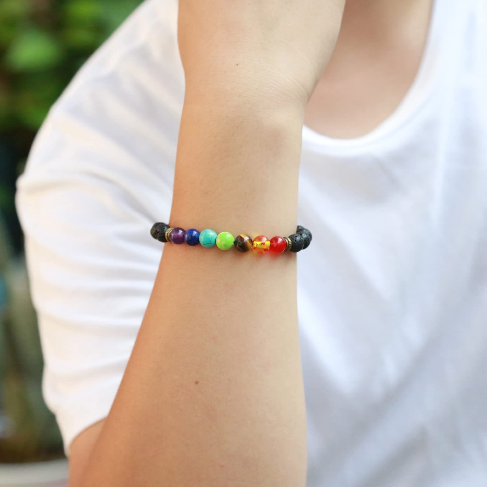 HEDQFM 2 PCS Chakra Bracelets Lava Rock Stone Aromatherapy Essential Oil Diffuser Bracelet Adjustable Woven Bracelet and Elastic