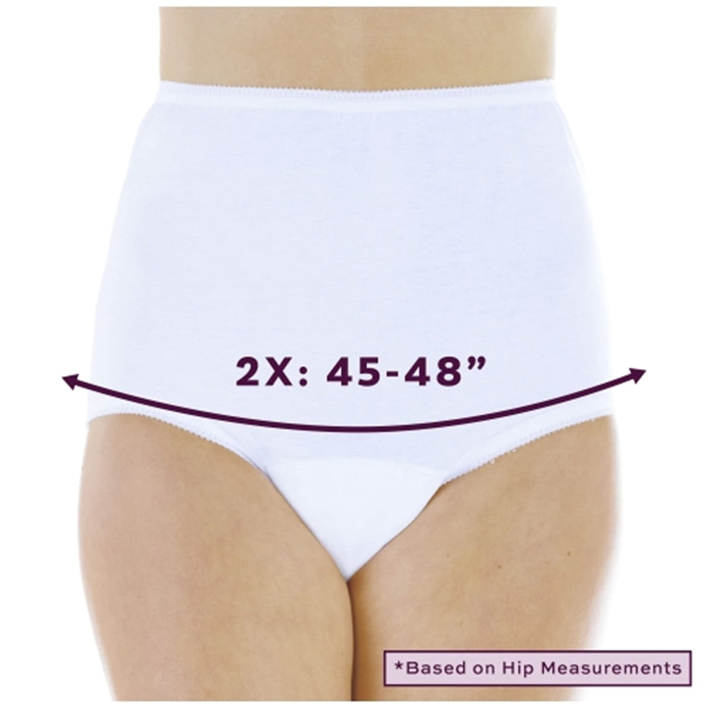 Wearever (3-Pack) Womens White Cotton Comfort Regular Absorbency (0.5 Cup) Incontinence Panties 2X (Fits Hip Sizes: 45-48)