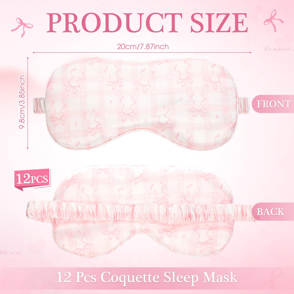 Honeydak 12 Pcs Silk Sleep Masks for Women Girls Pink Bow Party Favors Adjustable Eye Masks for Birthday Sleepover Spa Sweet 16