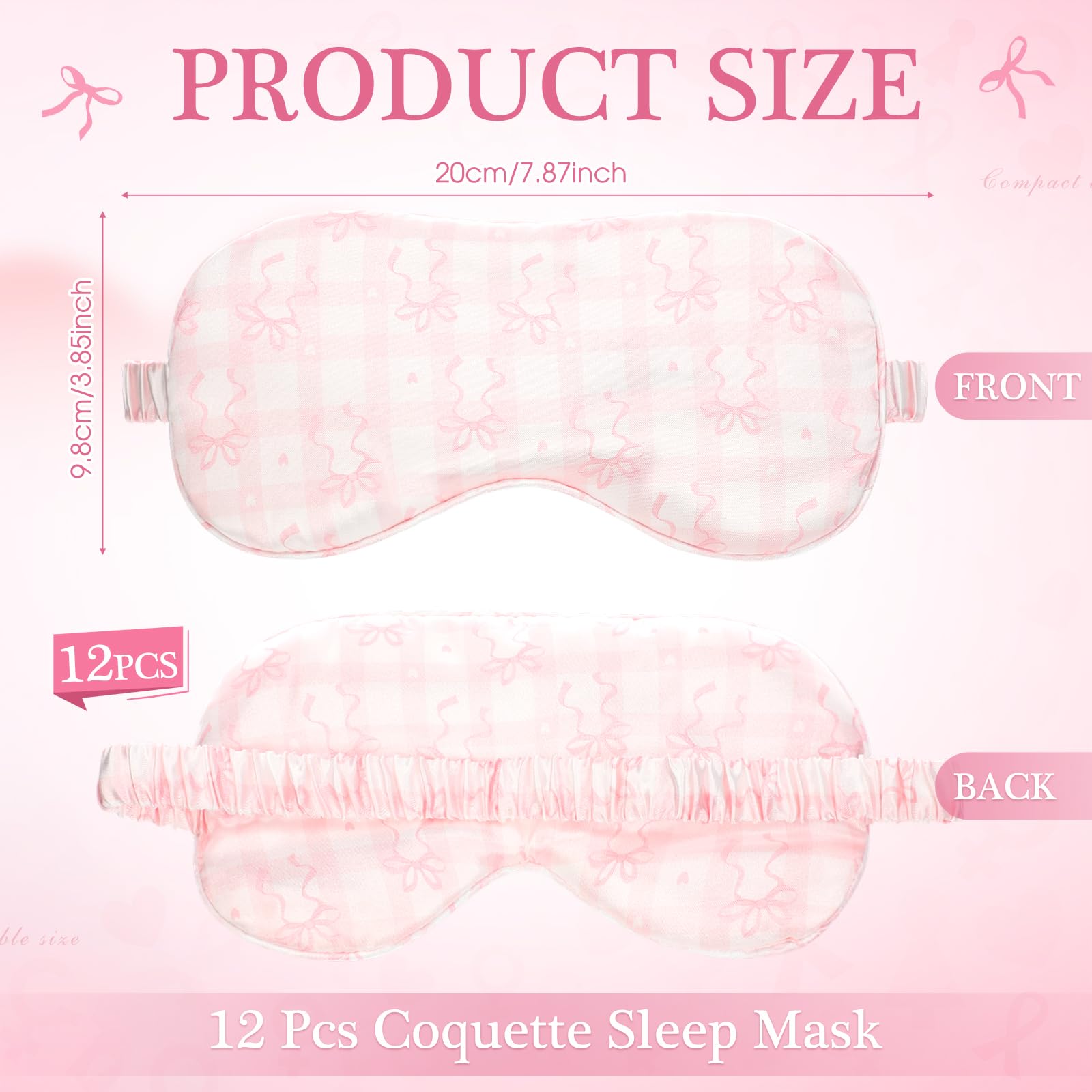 Honeydak 12 Pcs Silk Sleep Masks for Women Girls Pink Bow Party Favors Adjustable Eye Masks for Birthday Sleepover Spa Sweet 16