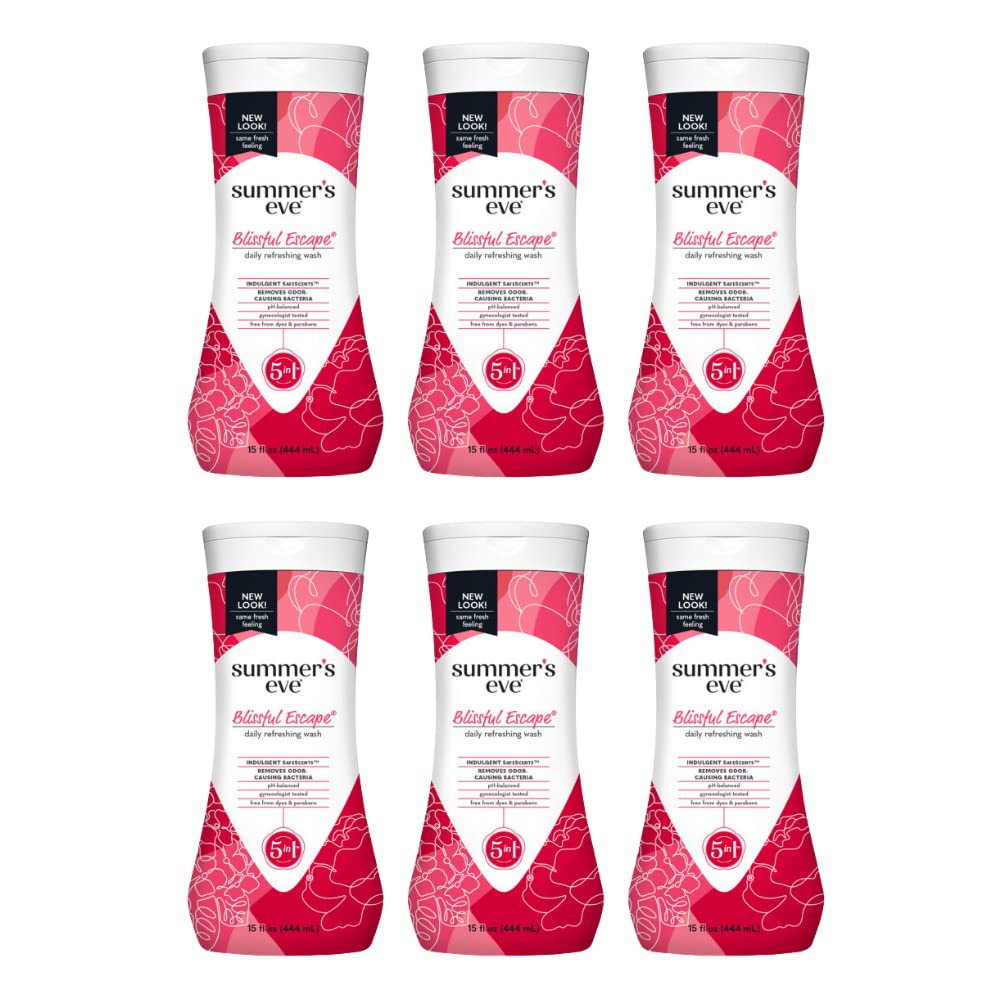 Summer's Eve Blissful Escape Daily Refreshing Feminine Wash, Removes Odor, pH balanced, 15 fl oz. (Pack of 6)