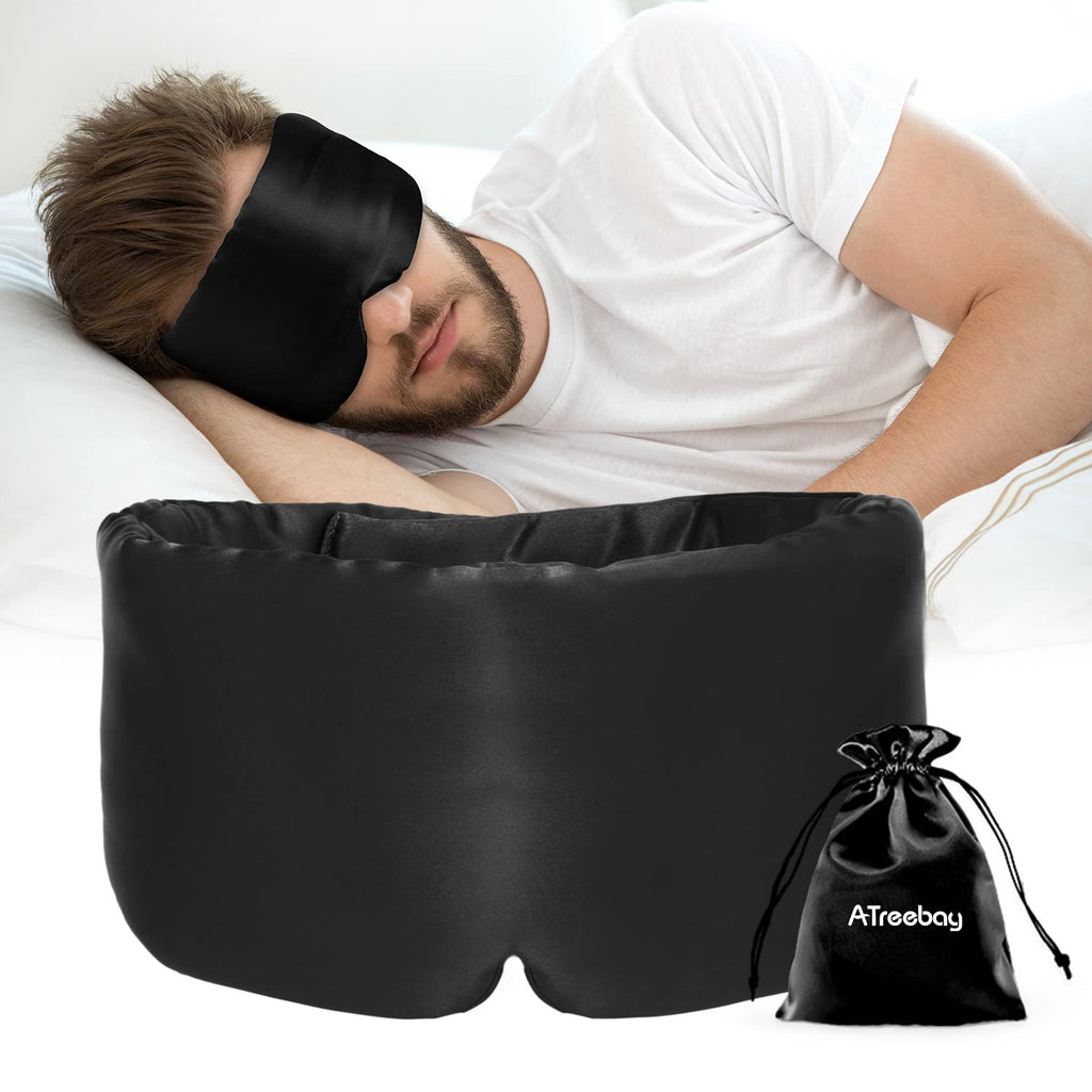 ATreebag Silk Sleep Mask for Women Men, Mulberry Silk Eye Sleeping Mask & Blindfold with Adjustable Velcro Strap, Blackout Eye C