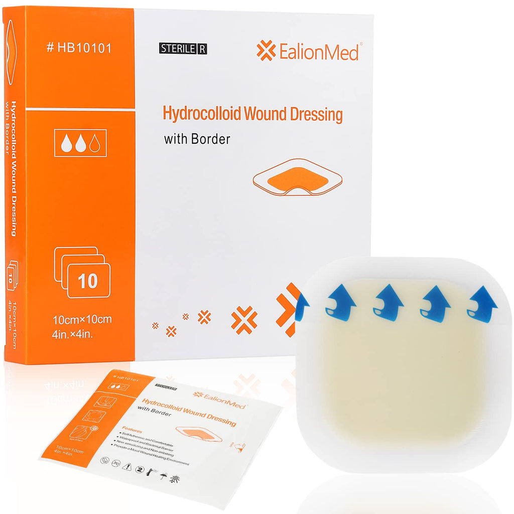 Hydrocolloid Bandage, Hydrocolloid Wound Dressing with Border 4x4 for Light to Medium Exudate Wound, Pressure Ulcer, Bed Sor