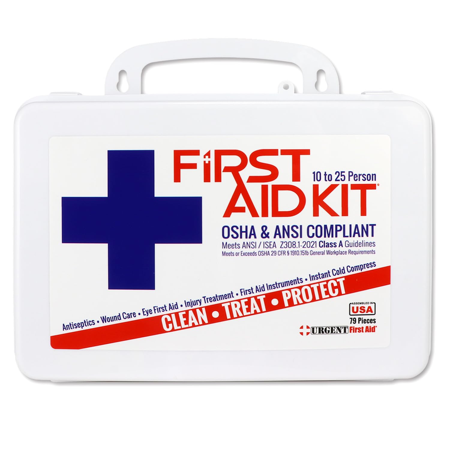OSHA & ANSI First Aid Kit, 25 Person, 79 Pieces, Indoor/Outdoor Emergency Kit for Office, Home or Car, ANSI 2021 Class A, Plasti