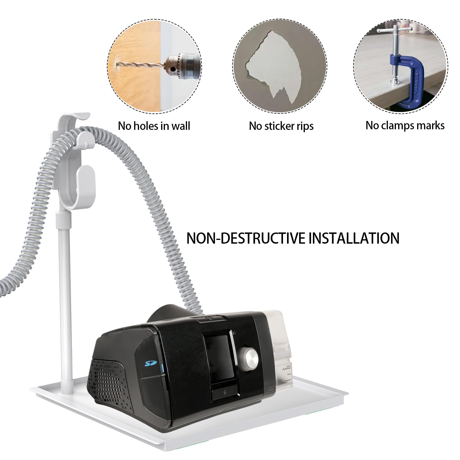 Aifeedi CPAP Protector Mat - CPAP Hose Holder Bedside Organizer - CPAP Hose Hanger with Retractable Hook for CPAP Mask & Tube,Ke