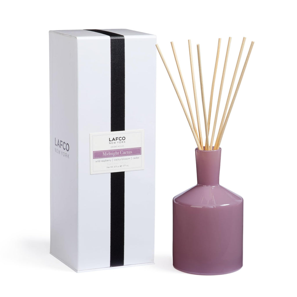 LAFCO New York Classic Reed Diffuser, Midnight Cactus - 6 oz - Up to 3 Months Fragrance Life - Reusable Glass Vessel - Natural W