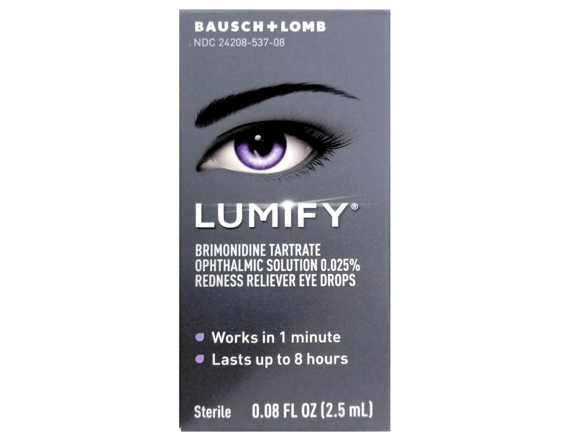 LUMIFY Redness Reliever Eye Drops (Brimonidine Tartrate Ophthalmic Solution 0.025%) - from Bausch + Lomb, 0.08 Fl. Oz. (2.5 mL)