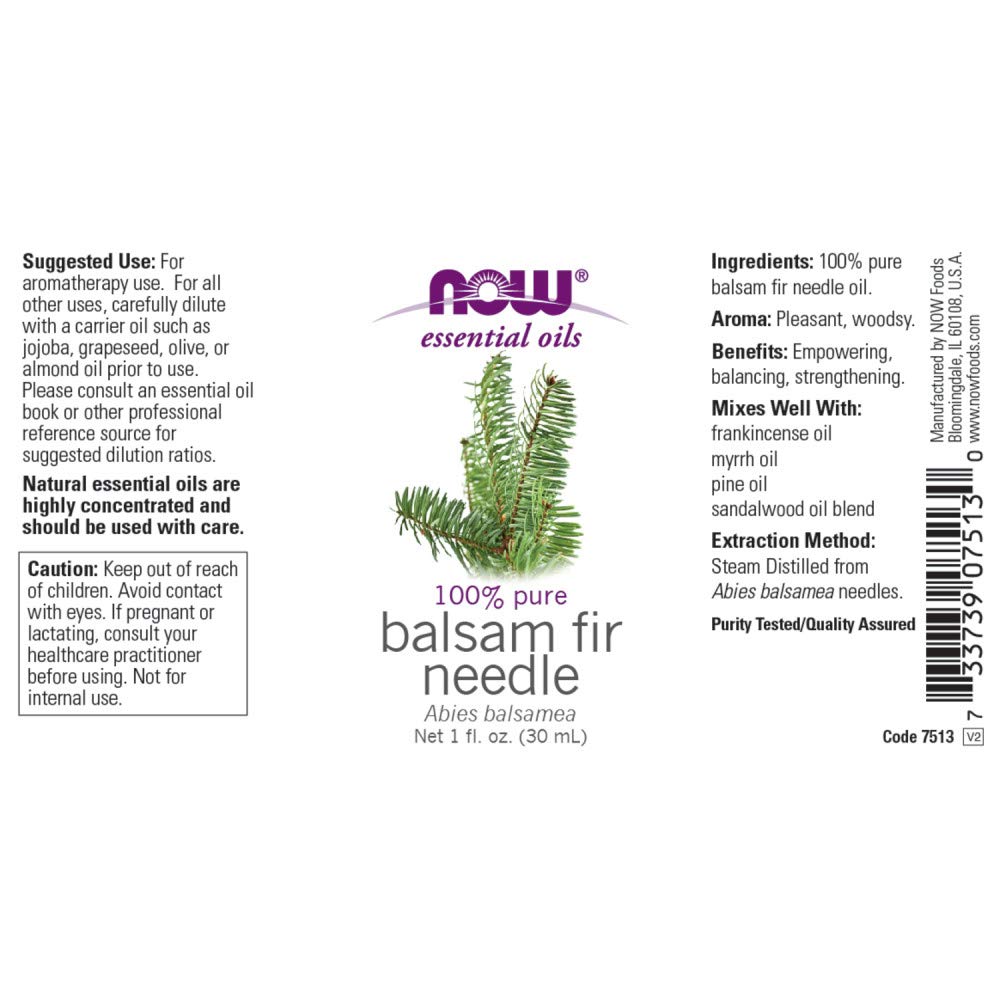NOW Essential Oils, Balsam Fir Needle Oil, Woodsy Aromatherapy Scent, Steam Distilled, 100% Pure, Vegan, Child Resistant Cap, 1-
