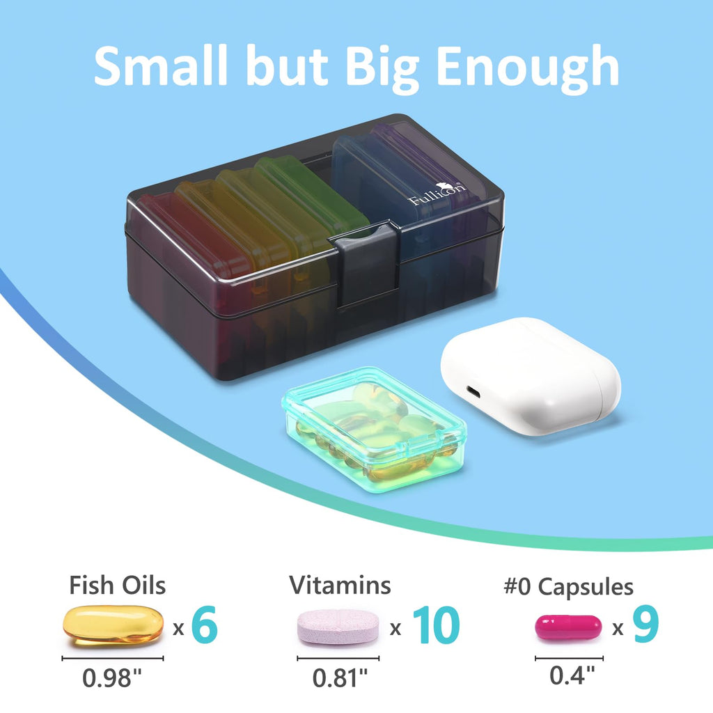 Fullicon Small Pill Case for Purse, Travel Medicine Pill Organizer, Weekly 7 Day Daily Pill Box, Pocket Pharmacy Pill Container