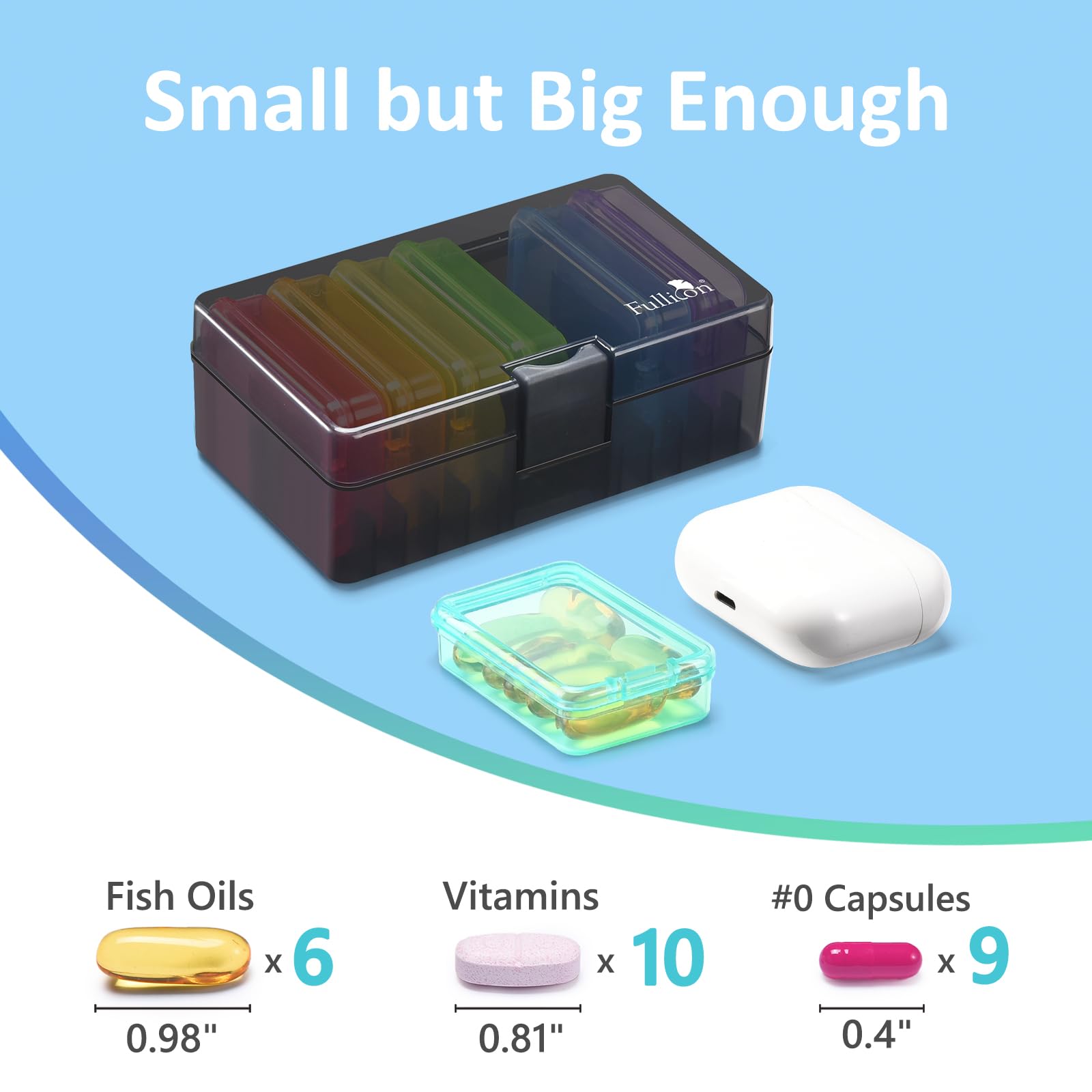Fullicon Small Pill Case for Purse, Travel Medicine Pill Organizer, Weekly 7 Day Daily Pill Box, Pocket Pharmacy Pill Container