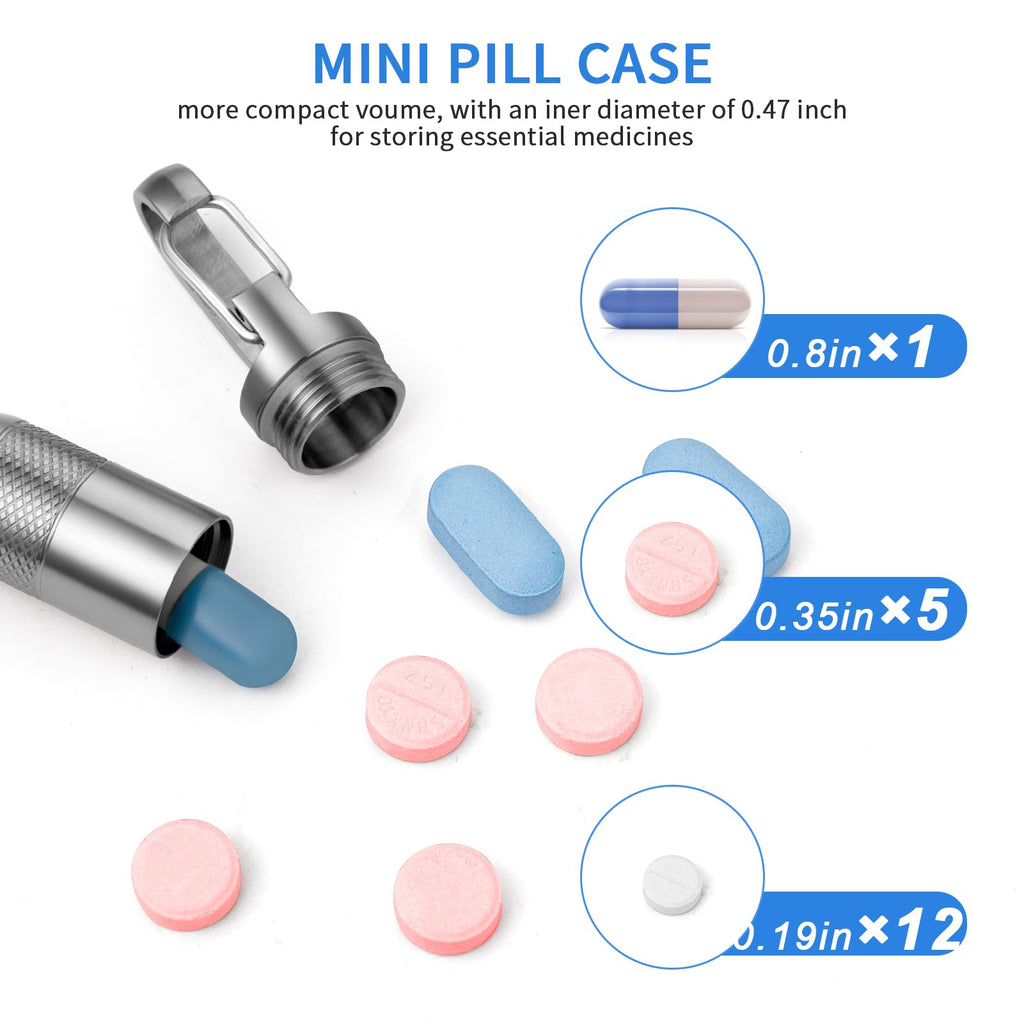 TISUR Titanium Pill Case, Keychain Holder, Travel Box Container, Portable Organizer, Waterproof Metal Bottle (Gray, Small - 1.06