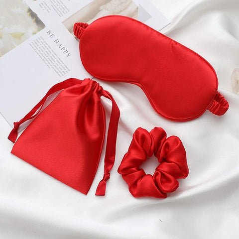 LCBD Silk Satin Sleeping Eye Mask, Red Sleep Eye Night Blindfold for Women and Men, Soft Breathable Blackout Eyeshade Eye Cover 