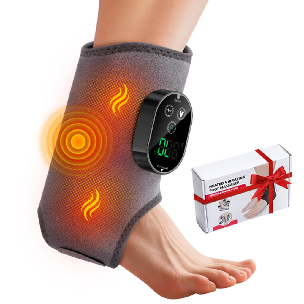 Ankle Massager,3-in-1 Wearable Hot & Vibration Massager for Feet, Ankles, and Arms | Reusable Heating Pad Brace for Home Recover