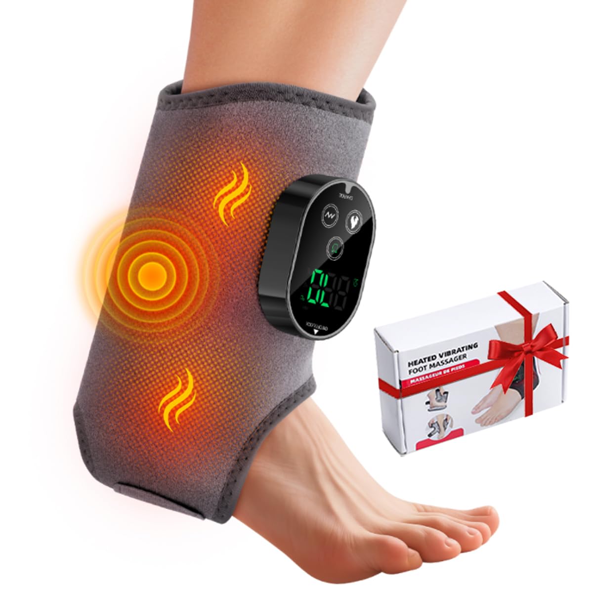 Ankle Massager,3-in-1 Wearable Hot & Vibration Massager for Feet, Ankles, and Arms | Reusable Heating Pad Brace for Home Recover