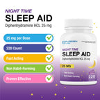 Puregen Labs Sleep Aid Caplets, Diphenhydramine HCl 25mg - 220 Count | Supports Deeper, Restful Sleeping, Non Habit-Forming | Ma