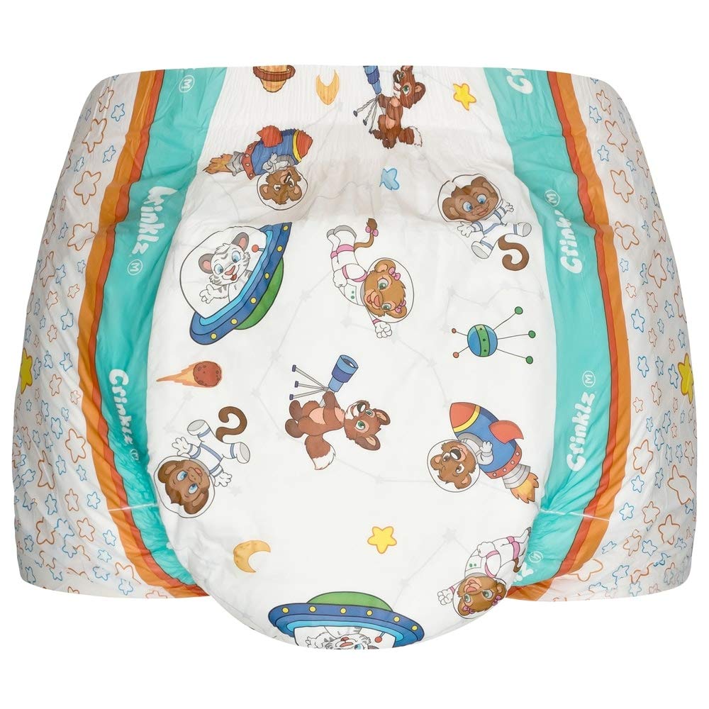 Crinklz Tab-Style Briefs Adult Printed Diapers, Astronaut, Medium, Pack/15