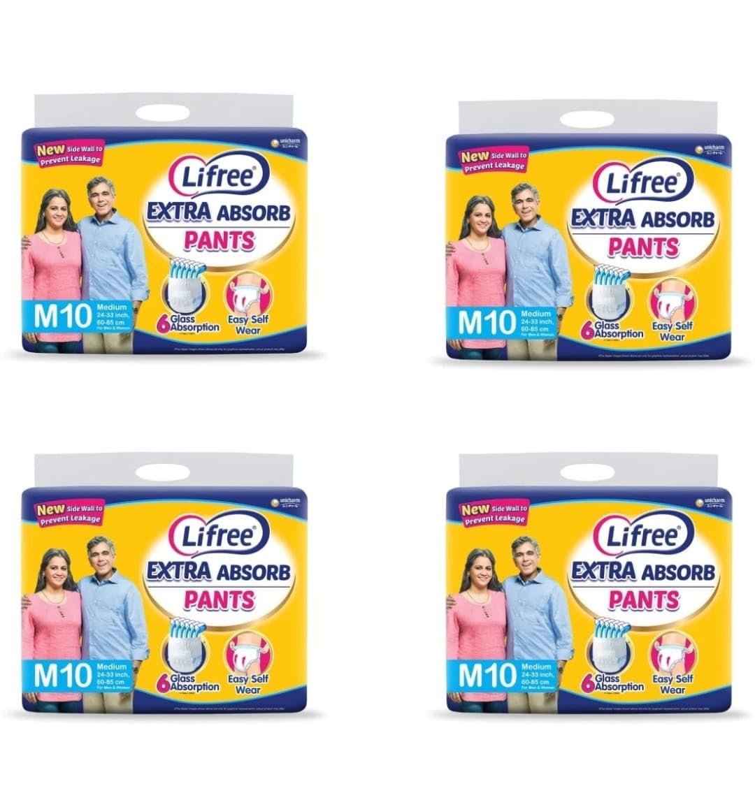 Lifree Absorbent Unisex Adult Diaper Pants (Medium, 2433 Inch/6085 Cm)  Pack Of 4