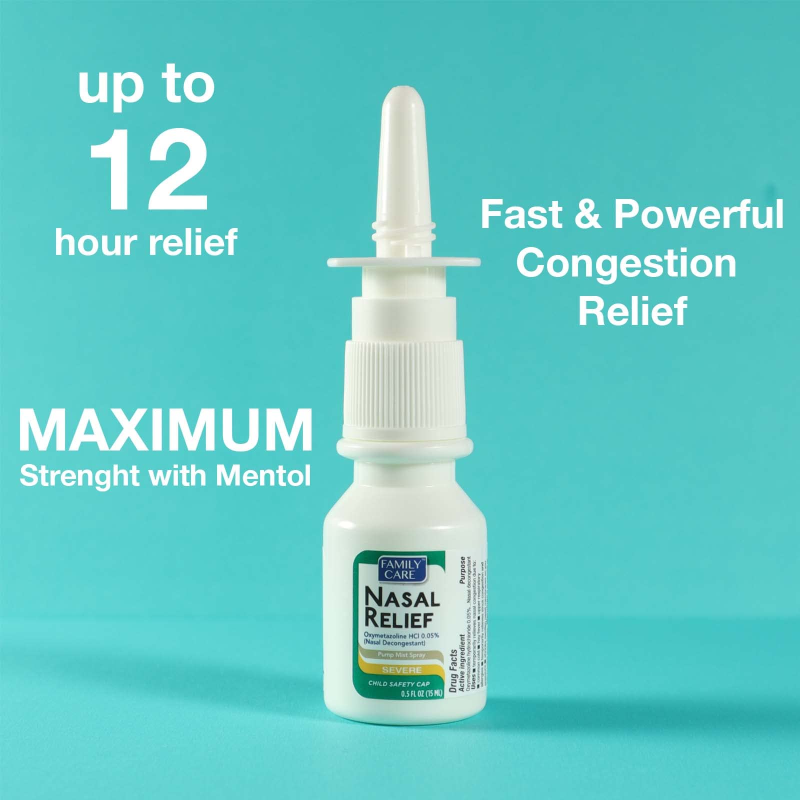 FamilyCare Nasal Relief Spray, Pump Mist, Anti-drip, Severe Congestion, (Oxymetazoline HCI) 12 Hours, 3 Pack