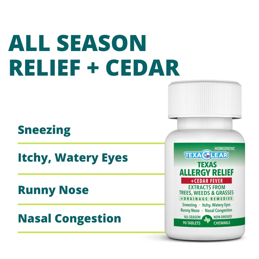 TexaClear Homeopathic All Season + Cedar Allergy Relief Tablets for Texas Allergies - Non-Drowsy, Safe and Effective Remedy - Ov