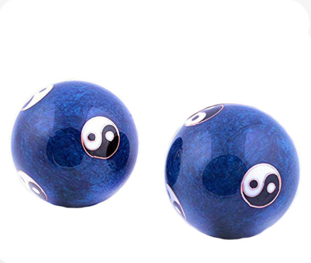 XMHF Cloisonne Yin-Yang Chinese Meditation Baoding Healthy Exercise Ball Blue 2Pcs