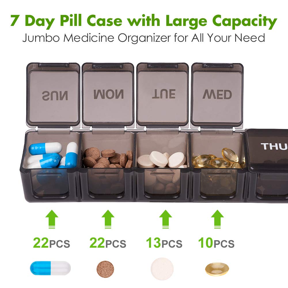 Asija Extra Large Pill Organizer 2 PCS, XL Weekly Pill Box, 7 Day Pill Case with Large Capacity, Jumbo Medicine Organizer for Vi