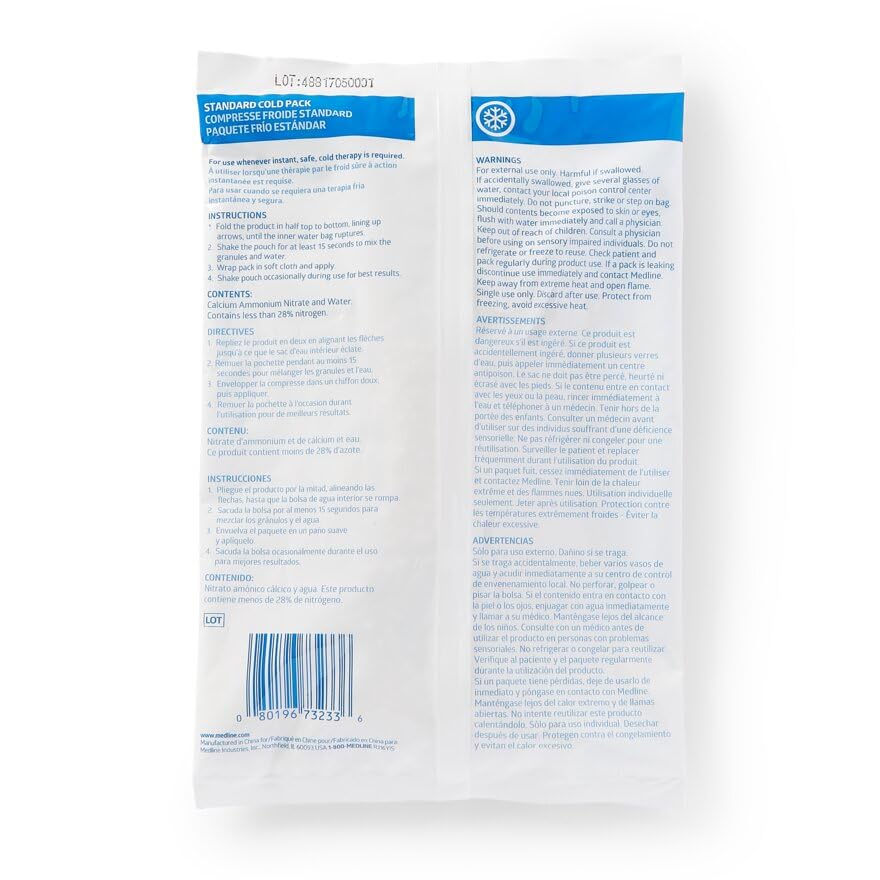 Medline Standard Instant Cold Packs, Single-Use, 6 Inches x 9 Inches, Economical, Activates Instantly, Case of 24 Each