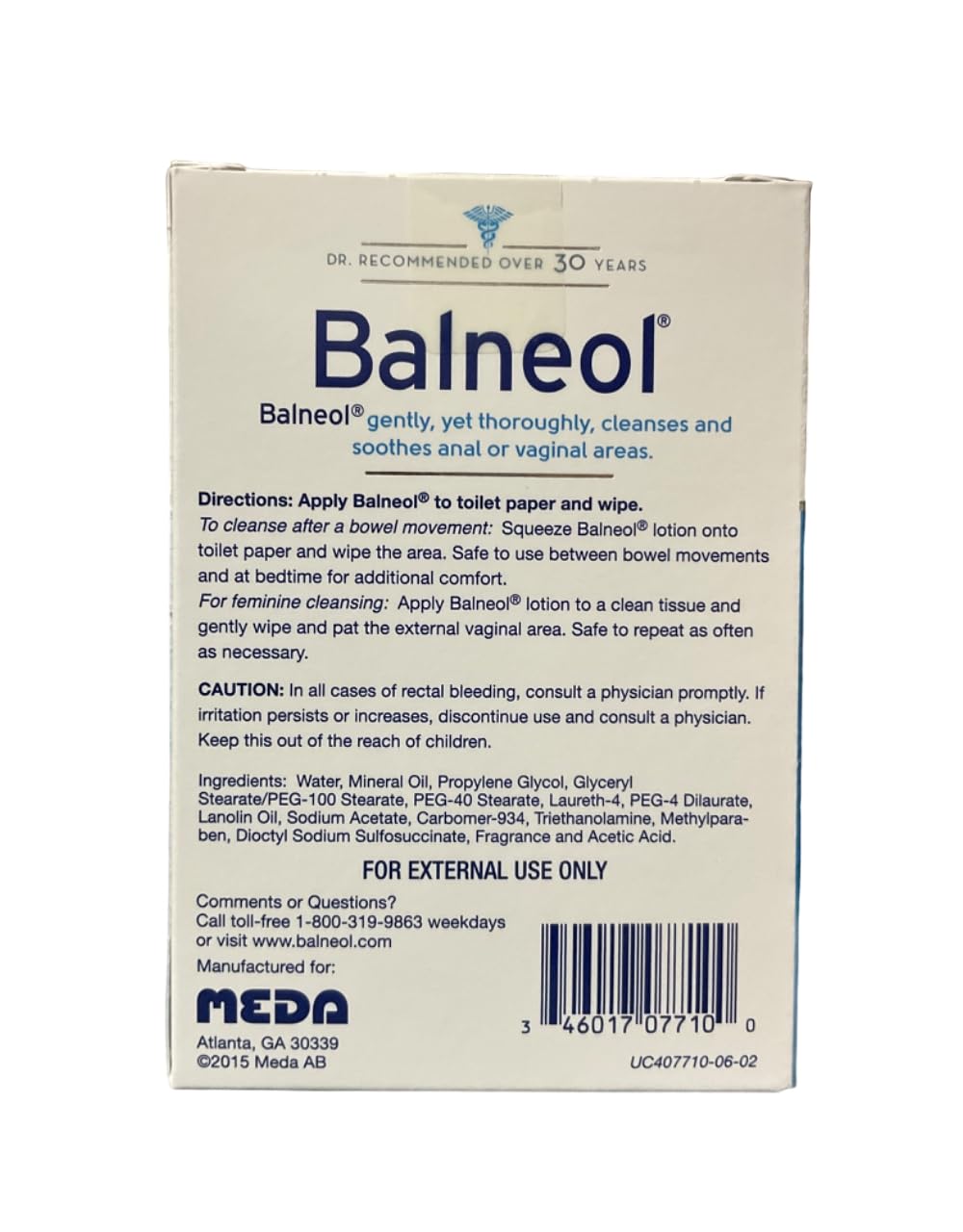 Balneol Hygienic Cleansing Lotion, Gentle Intimate Cleansing Lotion for Sensitive Skin and Pelvic Region, 20 Lotion Packets