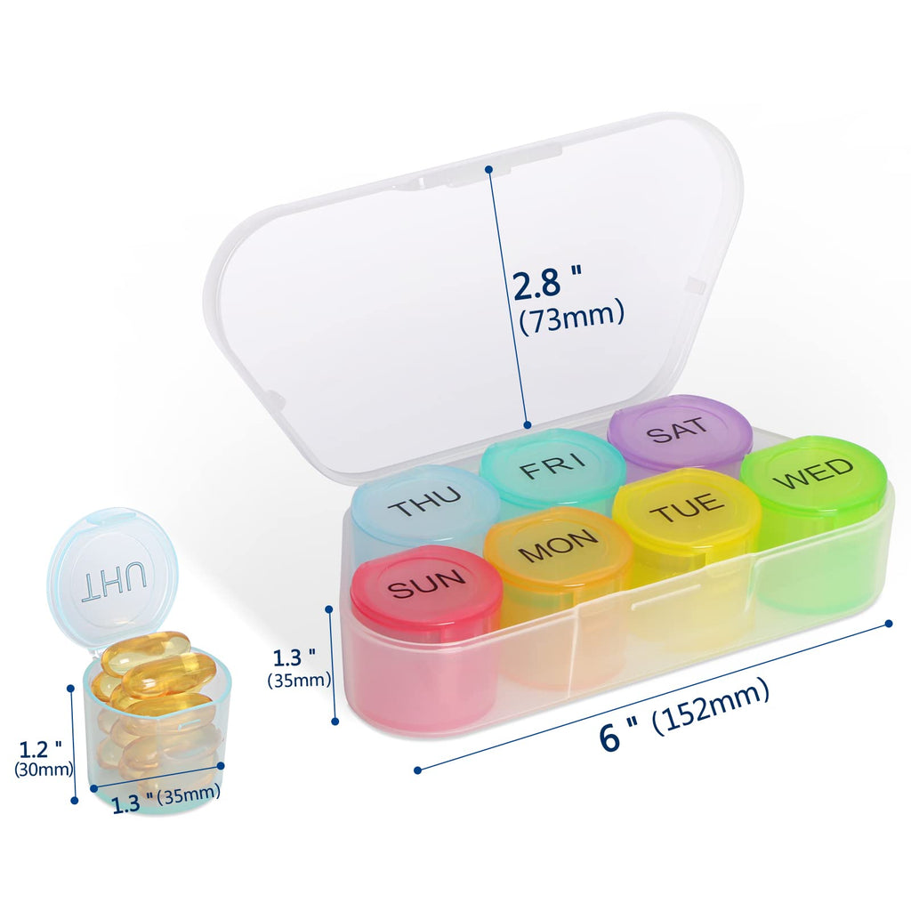 NatureTouch Weekly Pill Organizer, BPA Free Medicine Organizer Rainbow 7 Day Pill Box, Daily Portable Pill Conatainer for Pills/