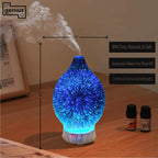Aromatherapy Essential Oil Diffuser for Therapeutic Oils, w/ 3D Glass Vase | Cool Mist Difusor for Bedroom | LED Color Light Dis