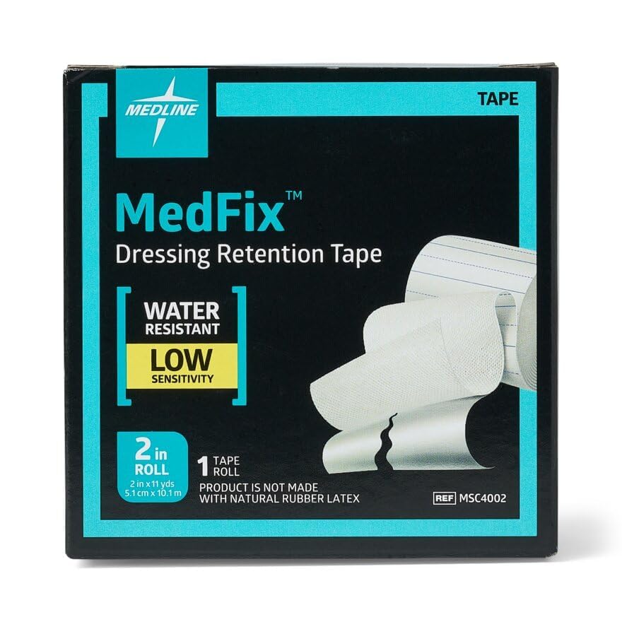Medline MedFix Dressing Retention Tape with S-Release Liner, Secures Primary Dressings and Medical Appliances, 2 x 11 yd