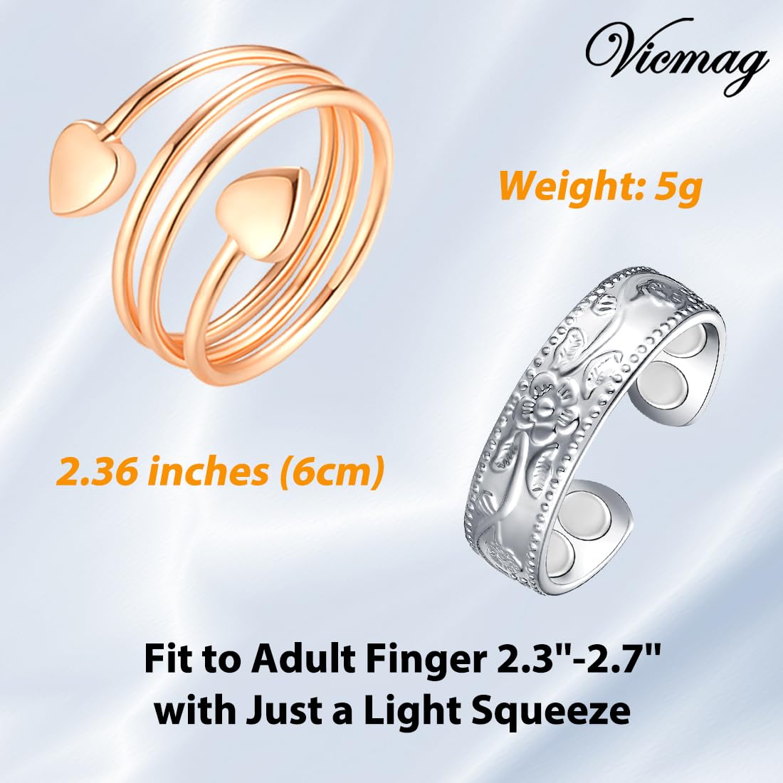 Vicmag Copper Magnetic Ring for Women, Magnetic Rings Ladies Fingers Thumb 100% Solid Pure Copper Jewelry Gift Adjustable(4PCS F