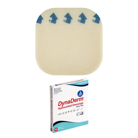 Dynarex DynaDerm Hydrocolloid Dressings, Sterile Moist Bandages Used for All Kinds of Wounds, 4'' x 4'', X-Thin & Latex-Free, Pe