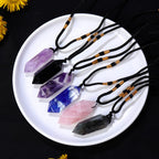 Runyangshi Black Obsidian Healing Crystal Pendants, Double Pointed Natural Crystal Quartz Necklace 6 Faceted Chakra Crystal Wand