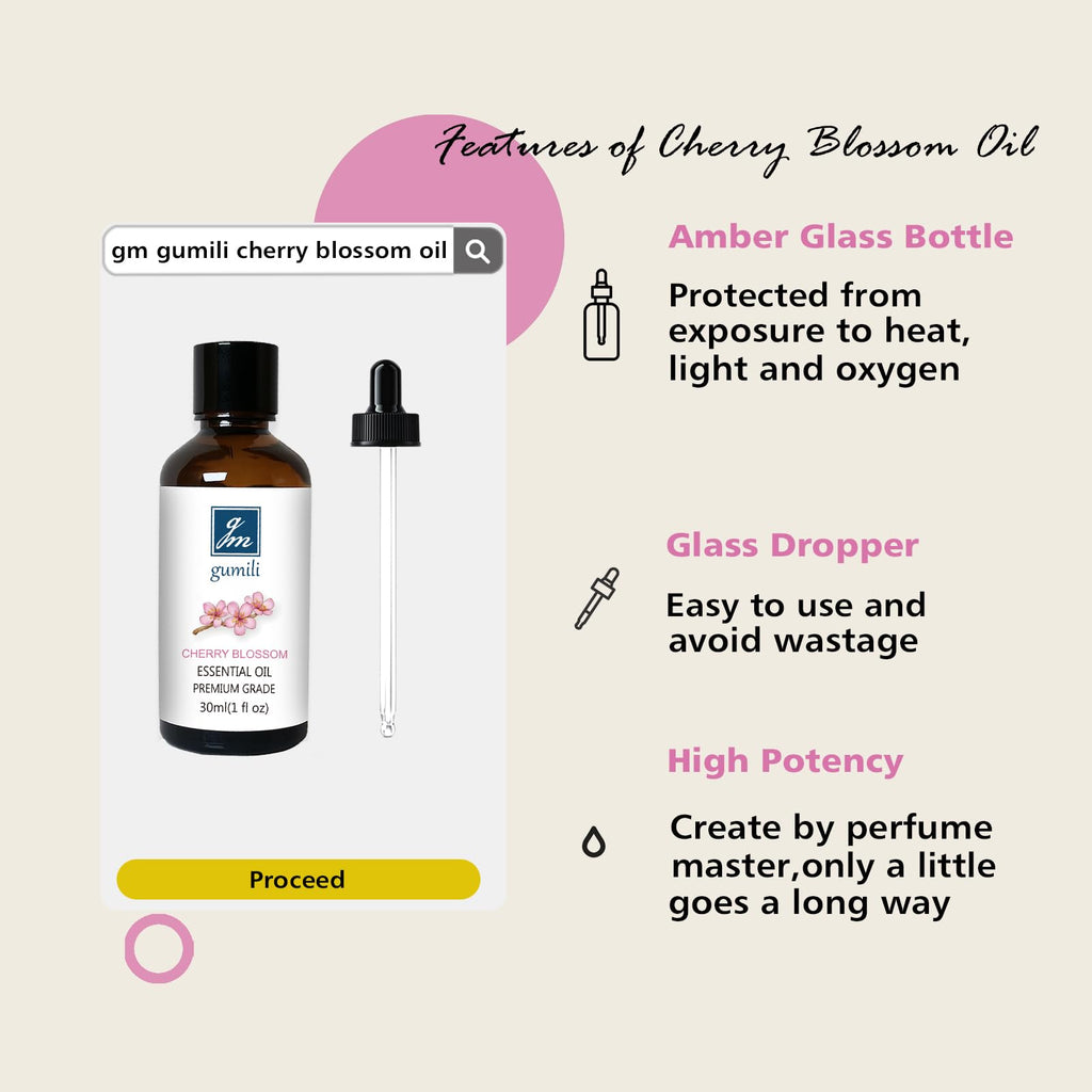 GM Gumili Cherry Blossom Essential Oil, Home Fragrance Oil, Scent Oil for Candle Making, Soap, Dryer Balls, Diffusers, Laundry,