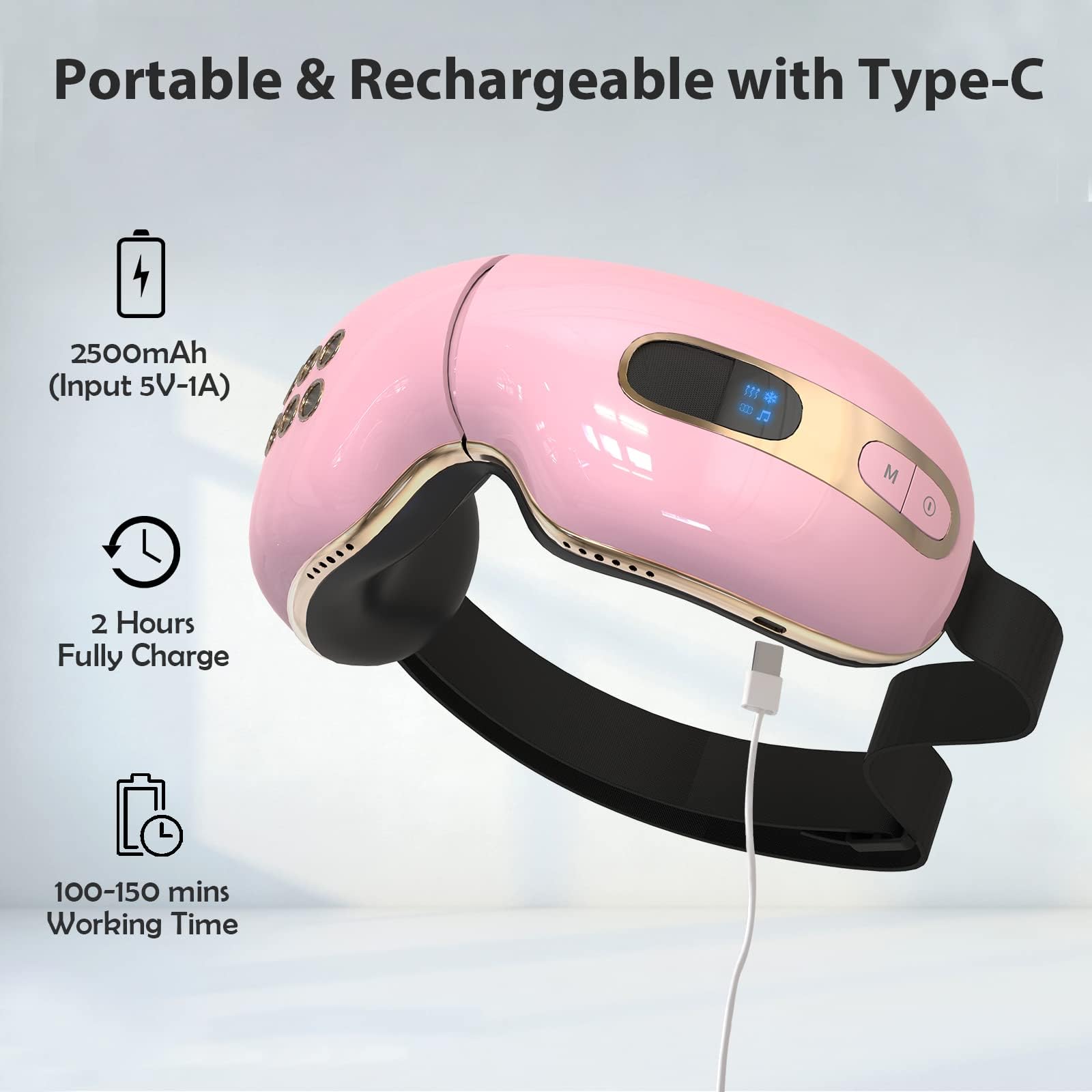 fmlave Eye Massager with Heat and Coolling for Migraines, Dry Eyes, Eye Strains, Eye Massager Mask Heat Cold Tech Bluetooth Musi