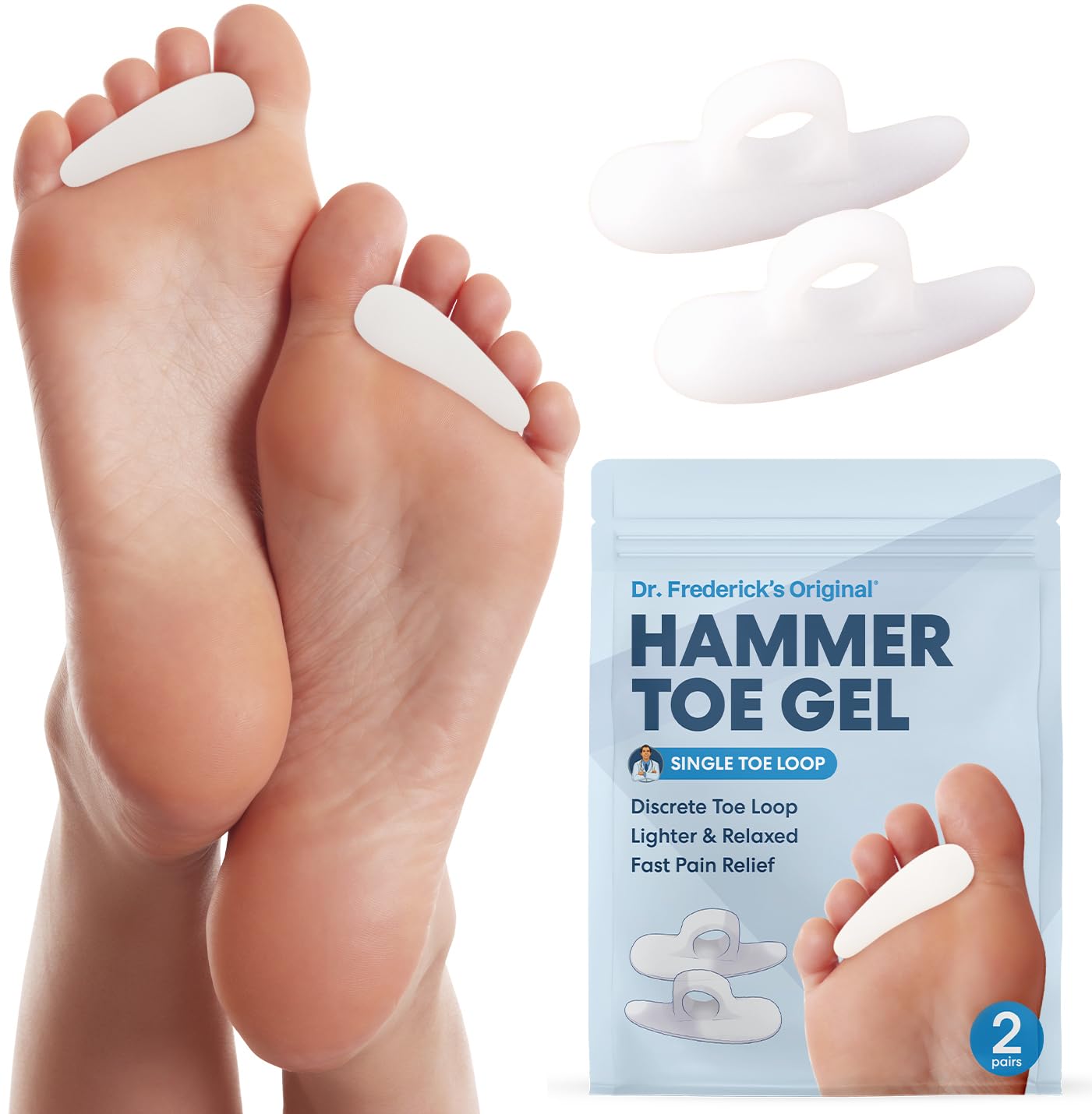 Dr. Frederick's Original Hammer Toe Gels - 2 Pairs - Hammertoe Support Crest for Women & Men - Cushion & Temporary Splint for To