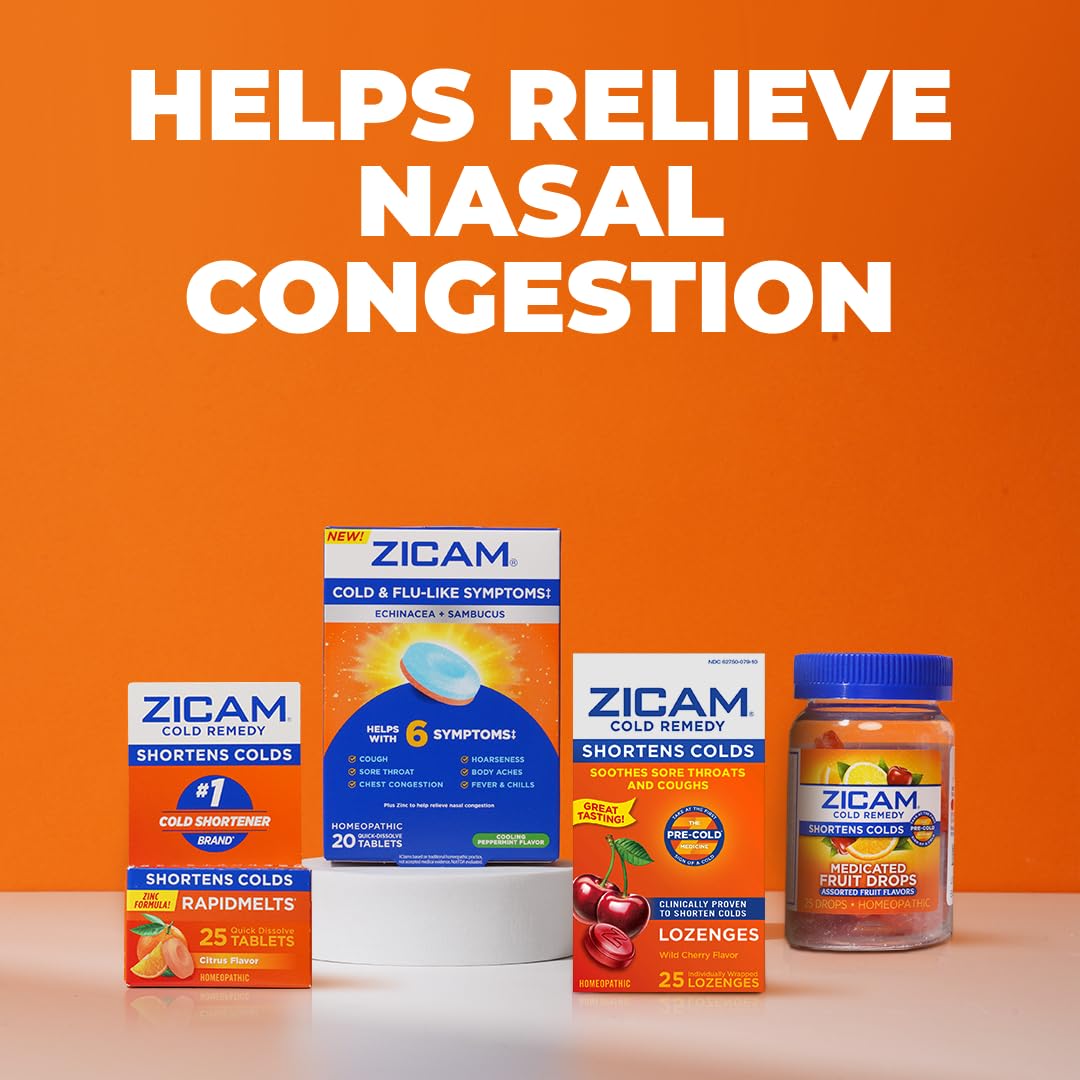 Zicam Cold Remedy Zinc Rapidmelts, Cherry Flavor, Homeopathic, Cold Shortening Medicine, Shortens Cold Duration, 25 Count