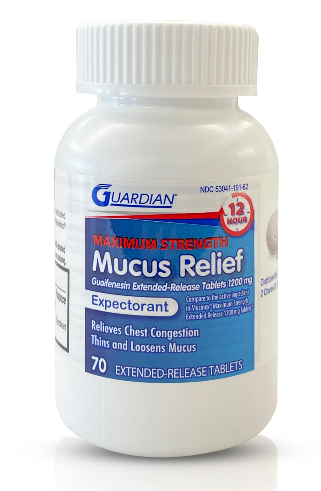 Guardian Mucus Relief 12 Hour (70 Count) Extended Release Guaifenesin, 1200mg Maximum Strength, Chest Congestion Expectorant Tab