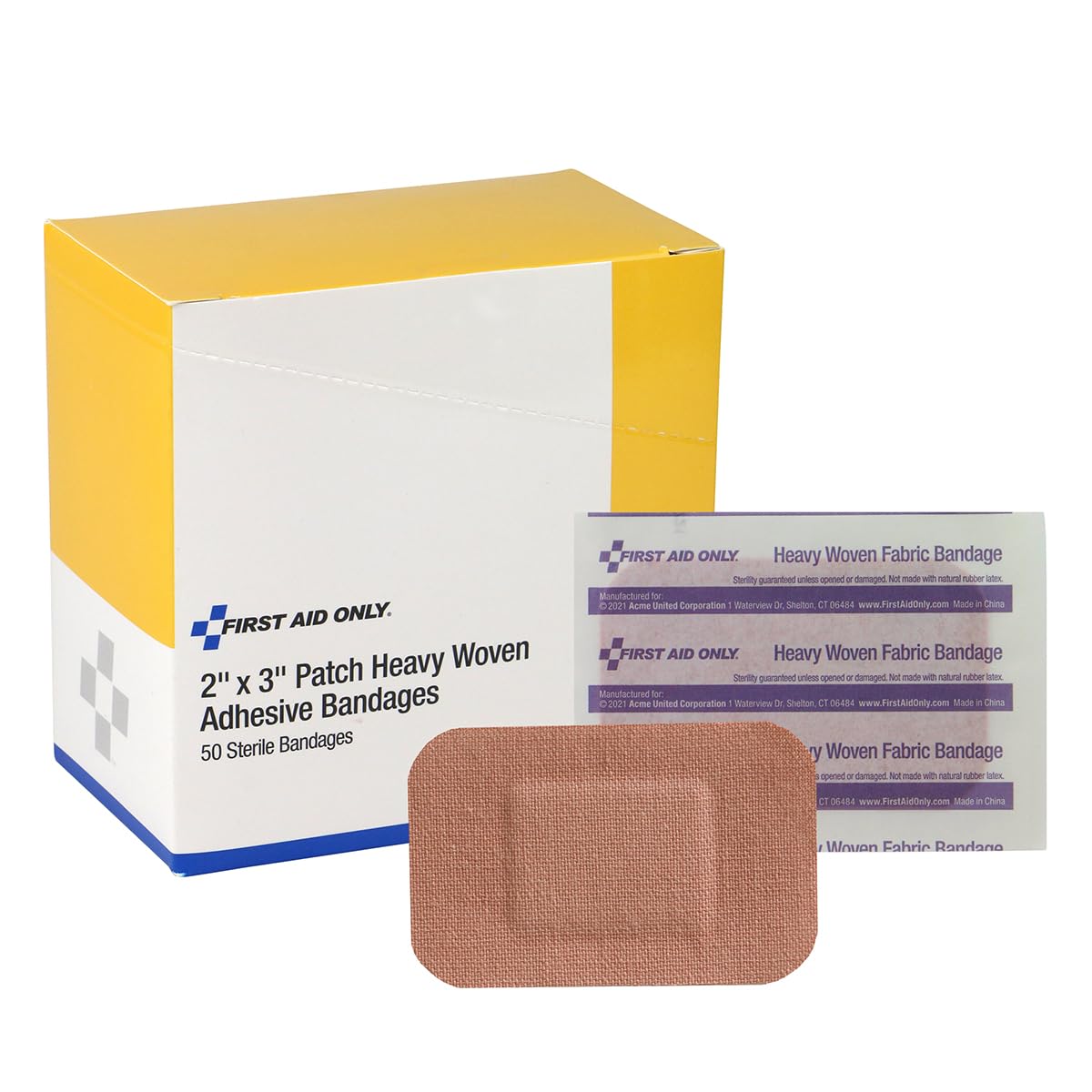 First Aid Only 1-750 Heavy Woven Fabric Adhesive Bandages, 2'' x 3'' Extra Large, 50 Count
